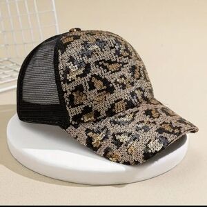 Sequin Leopard Design Adjustable Baseball / Trucker Hat